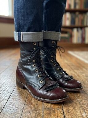 LAREDO Leather Two Tone ‘Rambler’ Lace Up Western Boot US Sz 7M